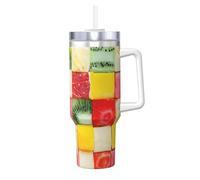 Kiwi Watermelon Print 40oz with Straw and Lid, Stainless Steel Double Wall Vacuum Insulated Coffee Mug for Hot and Cold Coffee, Travel Mug with Handle
