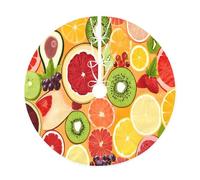 Kiwi Watermelon -Print Hemp Christmas Tree Skirt With Decorative Border, Holiday Base Cover For Festive Home & Party Decor.48"