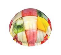 Kiwi Watermelon Print Large Waterproof Shower Bonnet For Women Long Hair, Washable Elastic Band Bath Hair Hat