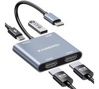 KiWiBiRD HDMI Splitter for Dual Monitors USB C to Dual HDMI Adapter for 2 Monitors, 4K HDMI Splittter Extended Display PD 100W 2160p 1440p 1080p HDCP Compatible with Laptop Projector Monitor TV PC