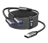 KiwiBird USB Splitter 2 Port, Double USB Adapter A Splitter Cable Extension 2M for Data Transfer Power Charging Compatible with Laptop Mac PS4 PS5 Flash Drive Keyboard Mouse Printer