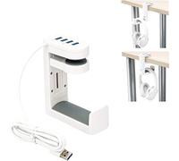 KIWIFOOS 2in1 Headphone Holder Headset Hook under Desk with 4 Ports USB 3.0 2.0 Data Hub Station Organizer, Headphones Hanger Mount for Gaming Desk, PC Gaming Accessories - White