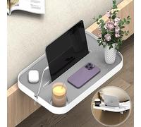 KIWIFOTOS Bedside Shelf for Bed, Clip-On Bedside Shelf Nightstand for Dorm Bunk Bed, Organizer Shelf with Cup Holder, iPad Slot, Mute Design- White (College Essentials)