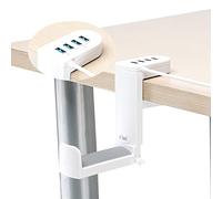 KIWIFOTOS Headphone Stand Holder with 360° Swivel Headset Hanger + Adjustable Springed Clamp, Desktop Gaming Headset Holder Hook Mount - with USB 3.0 x1 + USB 2.0 x3 - white