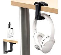 KIWIFOTOS Headphone Swivels Stand Hanger Under Table Desk Holder - Two-Axis Rotating Adjustable Arm Clamp & Cable Organizer for Sony Sennheiser Beats Xbox Gaming Headset Wired & Wireless Headphones