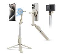 KIWIFOTOS Magnetic Tripod for iPhone MagSafe Selfie Stick for iPhone 16 15 14 Pro Max with Detachable Remote for Travel Selfie Vlogging Video Portable Smartphone Tripod (Beige)