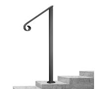 KiwiHood Black Single Post Handrail 150KG Heavy Duty Safety Railing Weatherproof Stair Handrail for 1-2 Steps Indoor/Outdoor Garden Porch Balcony Use, Pre-Drilled Holes & Full Installation Kit