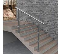 KiwiHood Outdoor Handrail Safety Grab Rail 2-3 Step Stair Railing Kit Stainless Steel Stair Handrail Outside Metal Stair Railing for Indoor Outdoor Concrete Steps, Porch Steps (80cm with 2 Cross bar)