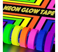 KIWIHUB Neon Fluorescent Gaffer Tape, 6-Color UV Blacklight Reactive Glow in The Dark Tape for Glow Parties, Theater Stages, Dance Floors (0.6" x16.5ft per Roll)