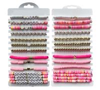 KIWILEPI Team Bride Bracelets Bachelorette Party Accessories, 14pcs Pearl Clay Beaded Bracelet Bridal Shower Favor Maid of Honor Gifts Bridesmaid Friendship Bracelet Letter Beads Gift Wedding Jewelry
