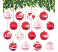 Kiwinvou 16Pcs Christmas Baubles, 2.3 Inch Red and White Shatterproof Christmas Ball Ornaments Hanging Balls Sets Christmas Tree Decorations for Holidays Home Xmas Party Decoration (7 Styles)