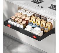 KiwiPower Telescopic Drawer, Extra Deep, Extendable Drawer for Kitchen Cabinet, Width 32-50 cm, Depth 52 cm, No Drilling, Adjustable Cupboard Organiser with Adhesive Tape & Screws (Black)