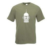 Kiwistar - Bender - Robotic Head - Robothead T-Shirt in 15 Men's Funshirt Printed Design Fun Motive Top Cotton S M L XL XXL Olive