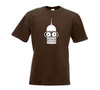 Kiwistar - Bender - Robotic Head - Robothead T-Shirt in 15 Men's Funshirt Printed Design Fun Motive Top Cotton S M L XL XXL Chocolate