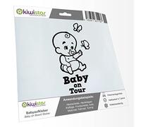 Kiwistar - Car Sticker Baby on Board - Black - Baby Butterflies - Baby on Tour 24cm - Decal for Bicycle Vehicle Truck SUV