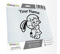 Kiwistar - Car Sticker Baby on Board - Black - Bunny Girl - Individually Personalized with The Desired Text 24cm - Decal for Bicycle Vehicle Truck SUV
