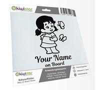 Kiwistar - Car Sticker Baby on Board - Black - Butterfly Girl - Individually Personalized with The Desired Text + on Board 30cm - Decal for Bicycle Vehicle Truck SUV