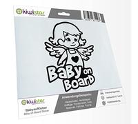 Kiwistar - Car Sticker Baby on Board - Black - Little Angel Girl - Baby on Board 15cm - Decal for Bicycle Vehicle Truck SUV