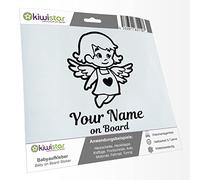 Kiwistar - Car Sticker Baby on Board - Black - Little Angel Girl - Individually Personalized with The Desired Text + on Board 15cm - Decal for Bicycle Vehicle Truck SUV