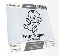 Kiwistar - Car Sticker Baby on Board - Black mat - Baby Rattle - Individually Personalized with The Desired Text + on Board 30cm - Decal for Bicycle Vehicle Truck SUV