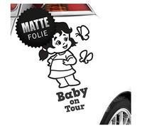 Kiwistar - Car Sticker Baby on Board - Black mat - Butterfly Girl - Baby on Tour 15cm - Decal for Bicycle Vehicle Truck SUV