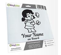Kiwistar - Car Sticker Baby on Board - Black mat - Butterfly Girl - Individually Personalized with The Desired Text + on Board 30cm - Decal for Bicycle Vehicle Truck SUV