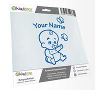 Kiwistar - Car Sticker Baby on Board - Blue - Baby Butterflies - Individually Personalized with The Desired Text 20cm - Decal for Bicycle Vehicle Truck SUV