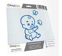Kiwistar - Car Sticker Baby on Board - Blue - Baby Butterflies - Without Desired Text 20cm - Decal for Bicycle Vehicle Truck SUV