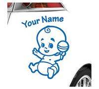 Kiwistar - Car Sticker Baby on Board - Blue - Baby Rattle - Individually Personalized with The Desired Text 20cm - Decal for Bicycle Vehicle Truck SUV