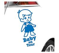 Kiwistar - Car Sticker Baby on Board - Blue - Boy Overalls - Baby on Tour 30cm - Decal for Bicycle Vehicle Truck SUV