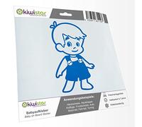 Kiwistar - Car Sticker Baby on Board - Blue - Boy Overalls - Without Desired Text 24cm - Decal for Bicycle Vehicle Truck SUV