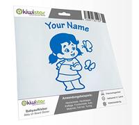 Kiwistar - Car Sticker Baby on Board - Blue - Butterfly Girl - Individually Personalized with The Desired Text 20cm - Decal for Bicycle Vehicle Truck SUV