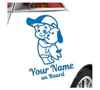 Kiwistar - Car Sticker Baby on Board - Blue - cappy Dog boy - Individually Personalized with The Desired Text + on Board 20cm - Decal for Bicycle Vehicle Truck SUV