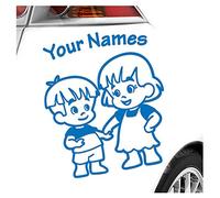 Kiwistar - Car Sticker Baby on Board - Blue - Siblings Boy Girl - Individually Personalized with The Desired Text 15cm - Decal for Bicycle Vehicle Truck SUV