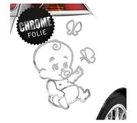 Kiwistar - Car Sticker Baby on Board - Chrome - Baby Butterflies - Without Desired Text 20cm - Decal for Bicycle Vehicle Truck SUV