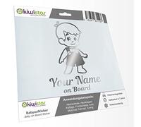 Kiwistar - Car Sticker Baby on Board - Chrome - Boy Overalls - Individually Personalized with The Desired Text + on Board 15cm - Decal for Bicycle Vehicle Truck SUV