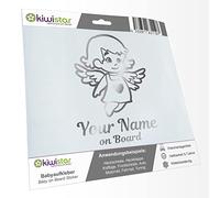 Kiwistar - Car Sticker Baby on Board - Chrome - Little Angel Girl - Individually Personalized with The Desired Text + on Board 30cm - Decal for Bicycle Vehicle Truck SUV