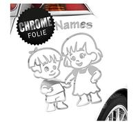 Kiwistar - Car Sticker Baby on Board - Chrome - Siblings Boy Girl - Individually Personalized with The Desired Text 15cm - Decal for Bicycle Vehicle Truck SUV