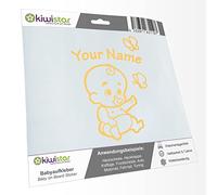 Kiwistar - Car Sticker Baby on Board - Creme - Baby Butterflies - Individually Personalized with The Desired Text 15cm - Decal for Bicycle Vehicle Truck SUV
