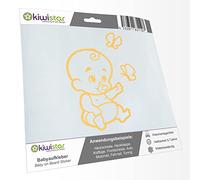 Kiwistar - Car Sticker Baby on Board - Creme - Baby Butterflies - Without Desired Text 30cm - Decal for Bicycle Vehicle Truck SUV
