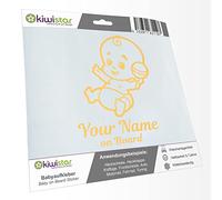 Kiwistar - Car Sticker Baby on Board - Creme - Baby Rattle - Individually Personalized with The Desired Text + on Board 20cm - Decal for Bicycle Vehicle Truck SUV