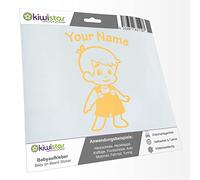 Kiwistar - Car Sticker Baby on Board - Creme - Boy Overalls - Individually Personalized with The Desired Text 24cm - Decal for Bicycle Vehicle Truck SUV