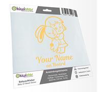 Kiwistar - Car Sticker Baby on Board - Creme - Bunny Girl - Individually Personalized with The Desired Text + on Board 24cm - Decal for Bicycle Vehicle Truck SUV