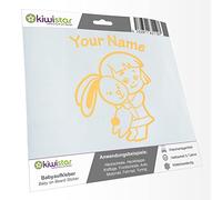 Kiwistar - Car Sticker Baby on Board - Creme - Bunny Girl - Individually Personalized with The Desired Text 30cm - Decal for Bicycle Vehicle Truck SUV