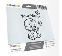 Kiwistar - Car Sticker Baby on Board - Dark Grey - Baby Butterflies - Individually Personalized with The Desired Text 20cm - Decal for Bicycle Vehicle Truck SUV