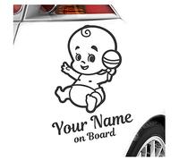 Kiwistar - Car Sticker Baby on Board - Dark Grey - Baby Rattle - Individually Personalized with the Desired Text + on Board 20cm - Decal for Bicycle Vehicle Truck SUV