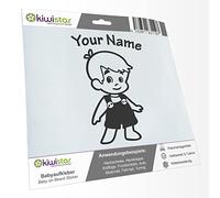 Kiwistar - Car Sticker Baby on Board - Dark Grey - Boy Overalls - Individually Personalized with The Desired Text 24cm - Decal for Bicycle Vehicle Truck SUV