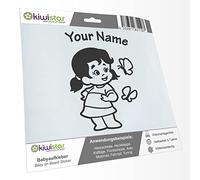 Kiwistar - Car Sticker Baby on Board - Dark Grey - Butterfly Girl - Individually Personalized with The Desired Text 30cm - Decal for Bicycle Vehicle Truck SUV