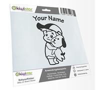 Kiwistar - Car Sticker Baby on Board - Dark Grey - cappy Dog boy - Individually Personalized with The Desired Text 15cm - Decal for Bicycle Vehicle Truck SUV