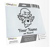 Kiwistar - Car Sticker Baby on Board - Dark Grey - Little Angel Girl - Individually Personalized with The Desired Text + on Board 30cm - Decal for Bicycle Vehicle Truck SUV